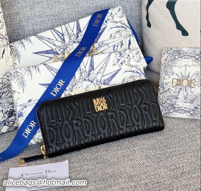 Reasonable Price Dior Miss Dior Freesia Zip Long Wallet in Lambskin with Quilted Miss Dior Allover Motif 2069 Black 2024