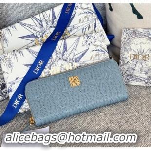 Famous Brand Dior Miss Dior Freesia Zip Long Wallet in Lambskin with Quilted Miss Dior Allover Motif 2069 Light Blue 202