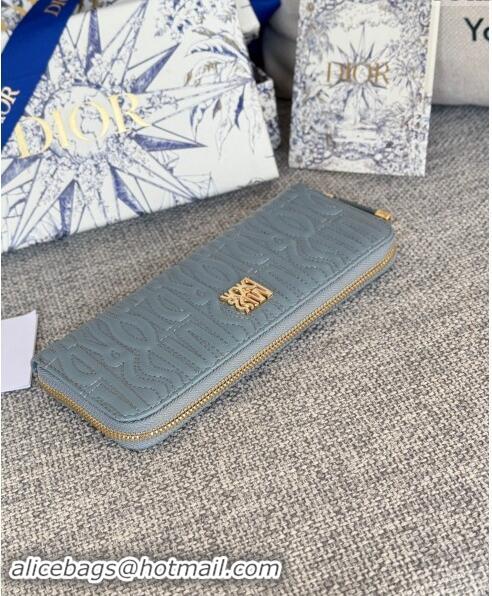 Famous Brand Dior Miss Dior Freesia Zip Long Wallet in Lambskin with Quilted Miss Dior Allover Motif 2069 Light Blue 202