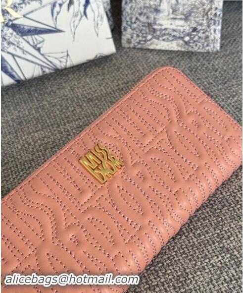 Shop Discount Dior Miss Dior Freesia Zip Long Wallet in Lambskin with Quilted Miss Dior Allover Motif 2069 Light Pink 20