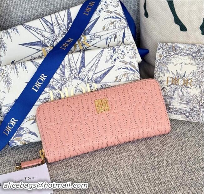 Shop Discount Dior Miss Dior Freesia Zip Long Wallet in Lambskin with Quilted Miss Dior Allover Motif 2069 Light Pink 20