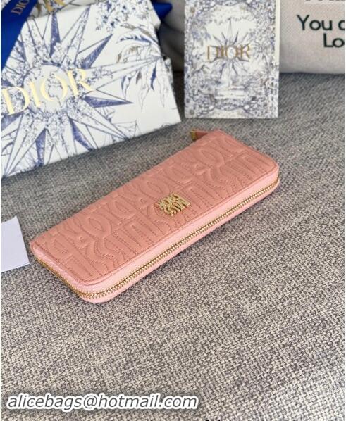 Shop Discount Dior Miss Dior Freesia Zip Long Wallet in Lambskin with Quilted Miss Dior Allover Motif 2069 Light Pink 20