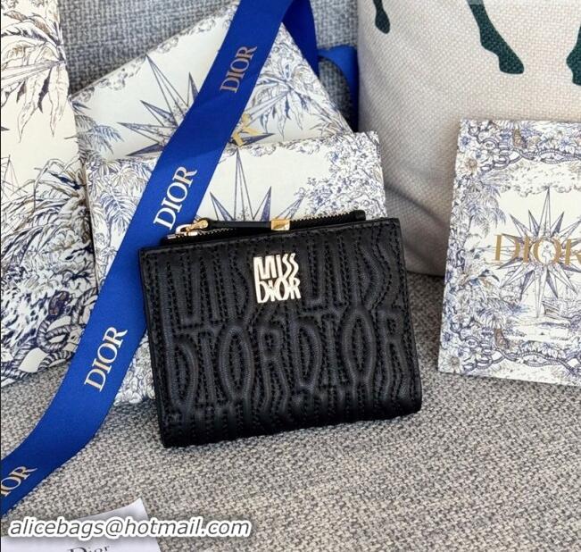 Most Popular Dior Miss Dior Dahlia Wallet in Lambskin with Quilted Miss Dior Allover Motif D2070 Black 2024