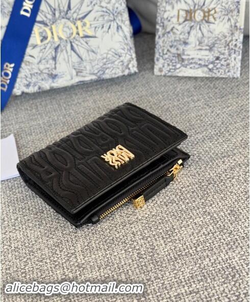 Most Popular Dior Miss Dior Dahlia Wallet in Lambskin with Quilted Miss Dior Allover Motif D2070 Black 2024