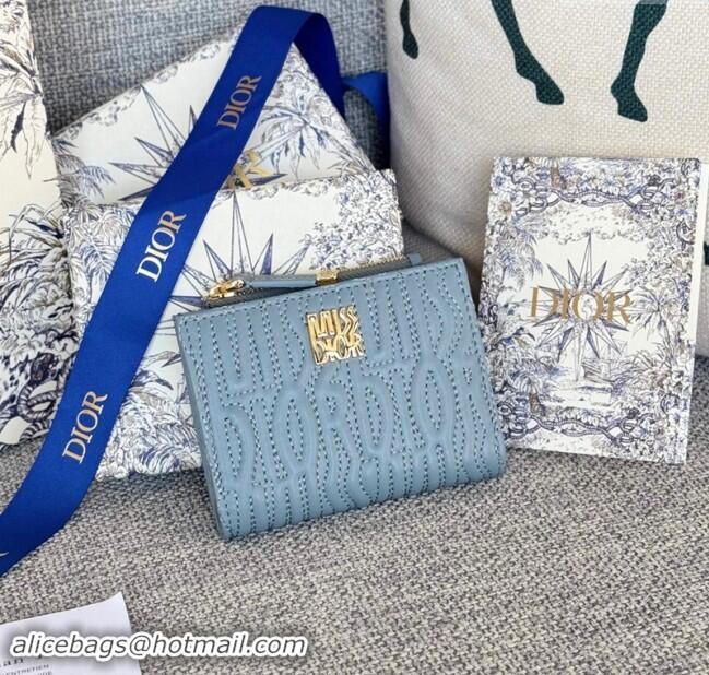 Low Price Dior Miss Dior Dahlia Wallet in Lambskin with Quilted Miss Dior Allover Motif D2070 Blue 2024