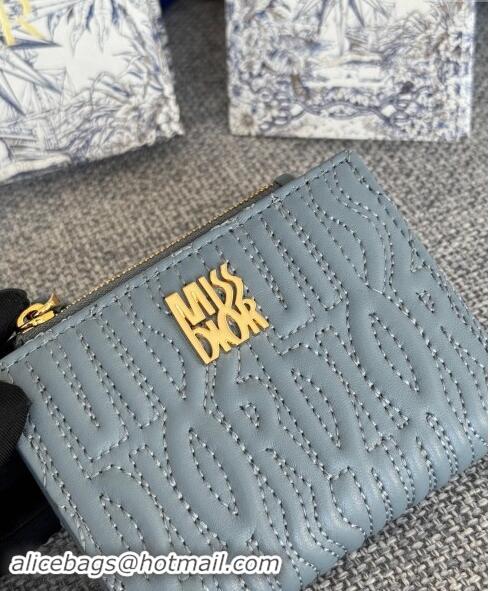 Low Price Dior Miss Dior Dahlia Wallet in Lambskin with Quilted Miss Dior Allover Motif D2070 Blue 2024