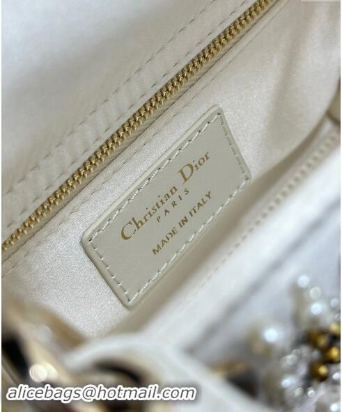 Buy Cheap Dior Snowflake Micro Lady Dior Bag in Latte White Satin Embroidered with White Resin Pearls D2075 2024