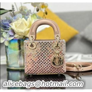 Well Crafted Dior Micro Lady Dior Bag in Satin with Gradient Pink Beads and Sequins D2080 2024