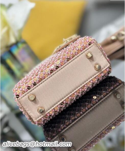 Well Crafted Dior Micro Lady Dior Bag in Satin with Gradient Pink Beads and Sequins D2080 2024