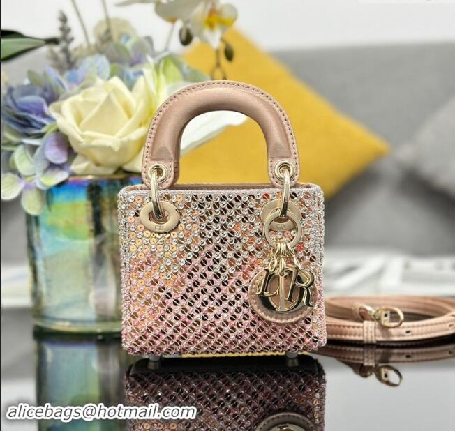 Well Crafted Dior Micro Lady Dior Bag in Satin with Gradient Pink Beads and Sequins D2080 2024