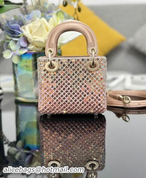 Well Crafted Dior Micro Lady Dior Bag in Satin with Gradient Pink Beads and Sequins D2080 2024