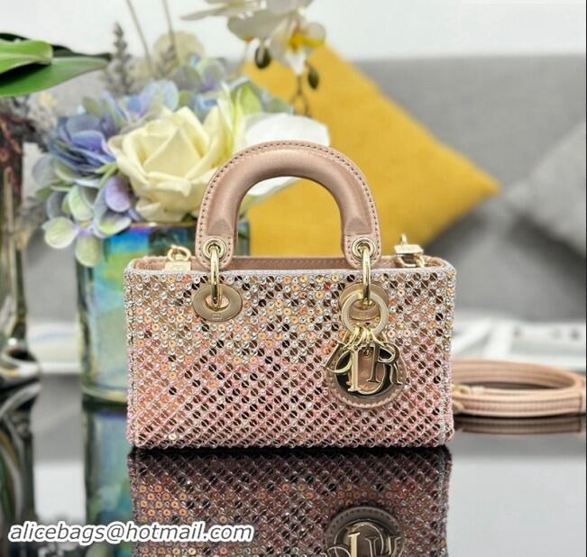 Top Quality Dior Micro Lady D-Joy Bag in Satin with Gradient Pink Beads and Sequins D2081 2024