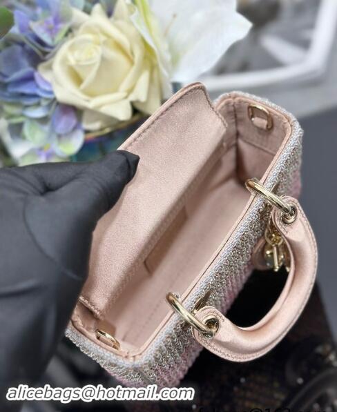 Top Quality Dior Micro Lady D-Joy Bag in Satin with Gradient Pink Beads and Sequins D2081 2024