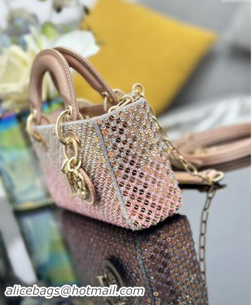 Top Quality Dior Micro Lady D-Joy Bag in Satin with Gradient Pink Beads and Sequins D2081 2024