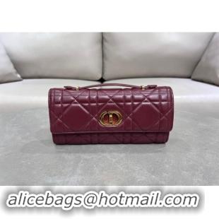 Cheap Price Dior Miss Caro Top Handle Pouch in Macrocannage Lambskin D2082 Burgundy 2024