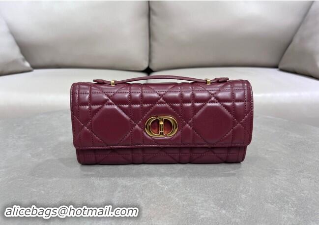 Cheap Price Dior Miss Caro Top Handle Pouch in Macrocannage Lambskin D2082 Burgundy 2024