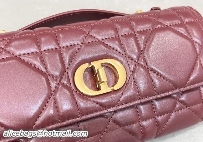 Cheap Price Dior Miss Caro Top Handle Pouch in Macrocannage Lambskin D2082 Burgundy 2024