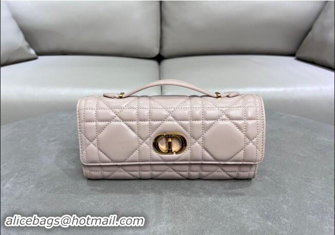 Well Crafted Dior Miss Caro Top Handle Pouch in Macrocannage Lambskin D2082 Pale Pink 2024