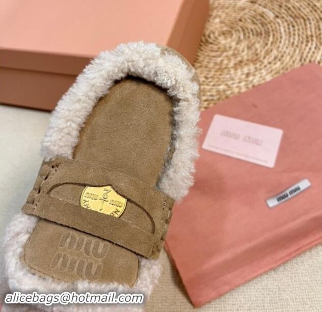 Purchase Miu Miu Suede and Shearling Wool Flat Mules with Coin Beige 1114029