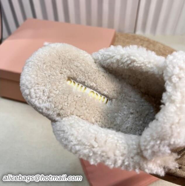 Purchase Miu Miu Suede and Shearling Wool Flat Mules with Coin Beige 1114029