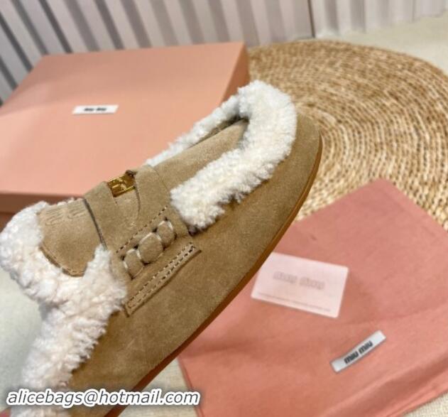 Purchase Miu Miu Suede and Shearling Wool Flat Mules with Coin Beige 1114029