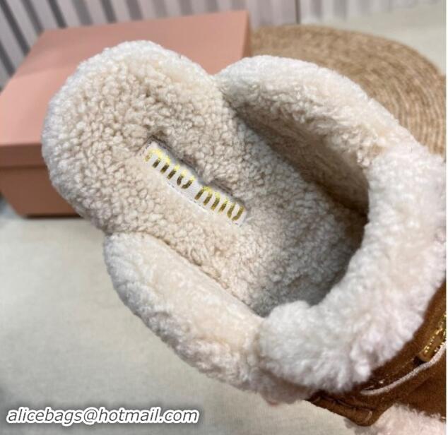 Best Grade Miu Miu Suede and Shearling Wool Flat Mules with Coin Brown 1114030