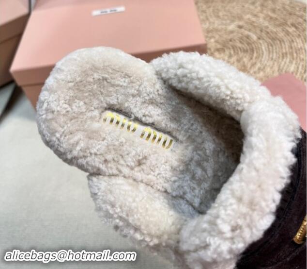 Best Product Miu Miu Suede and Shearling Wool Flat Mules with Coin Dark Brown 1114031