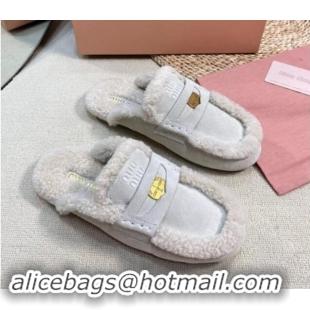 Pretty Style Miu Miu Suede and Shearling Wool Flat Mules with Coin White 1114034