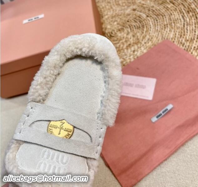 Pretty Style Miu Miu Suede and Shearling Wool Flat Mules with Coin White 1114034