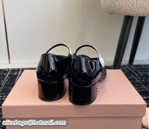 Unique Style Miu Miu Patent Leather Thong Sandals with White Strap Black 1114035