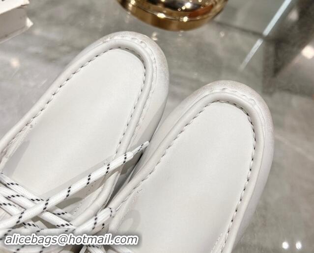 Pretty Style Miu Miu Leather Loafers with Lace and Wool Fur White 1114041