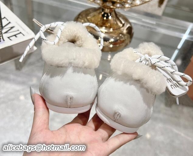 Pretty Style Miu Miu Leather Loafers with Lace and Wool Fur White 1114041