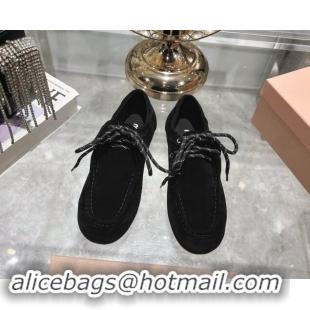 Unique Style Miu Miu Suede Loafers with Lace and Wool Fur Black 1114044