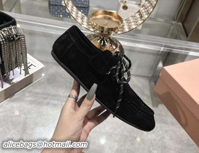 Unique Style Miu Miu Suede Loafers with Lace and Wool Fur Black 1114044