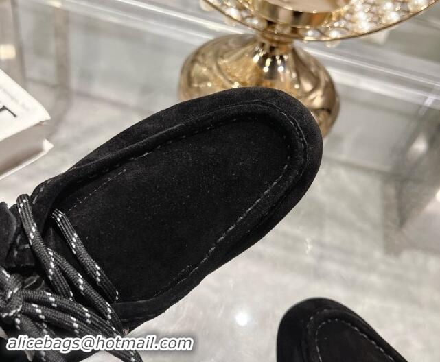 Unique Style Miu Miu Suede Loafers with Lace and Wool Fur Black 1114044