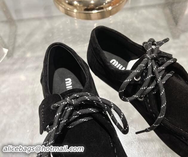 Unique Style Miu Miu Suede Loafers with Lace and Wool Fur Black 1114044