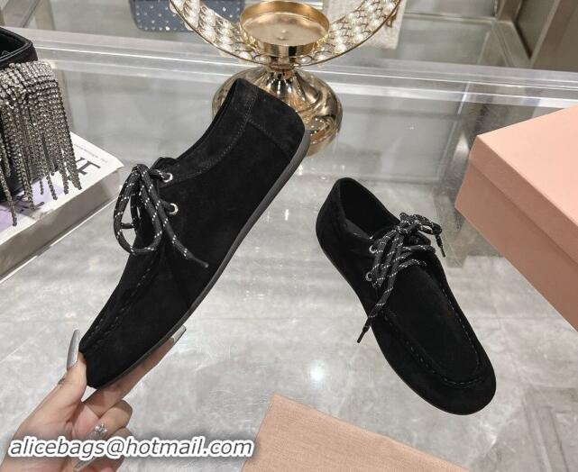 Unique Style Miu Miu Suede Loafers with Lace and Wool Fur Black 1114044