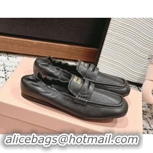 Good Quality Miu Miu Nappa leather flat loafers Black 114046