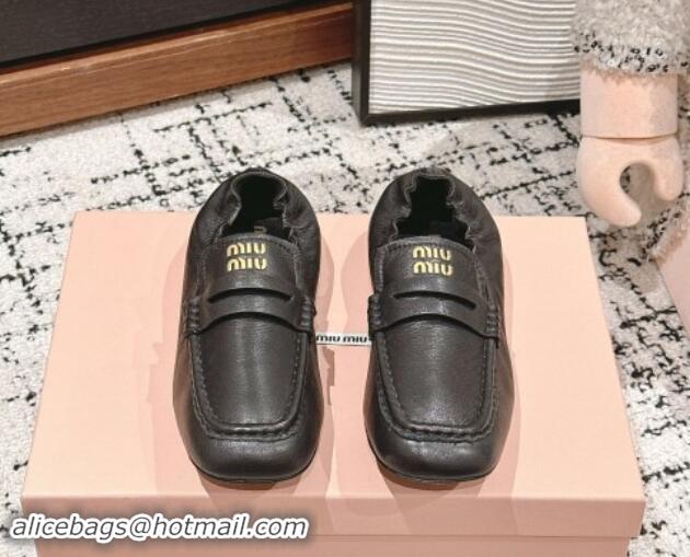 Good Quality Miu Miu Nappa leather flat loafers Black 114046