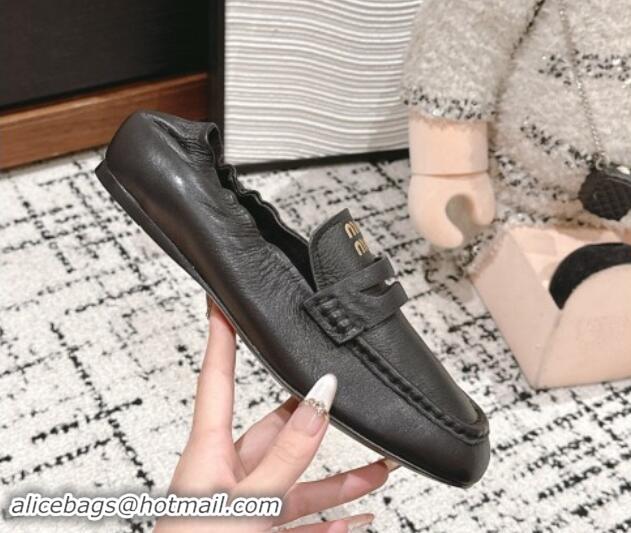 Good Quality Miu Miu Nappa leather flat loafers Black 114046