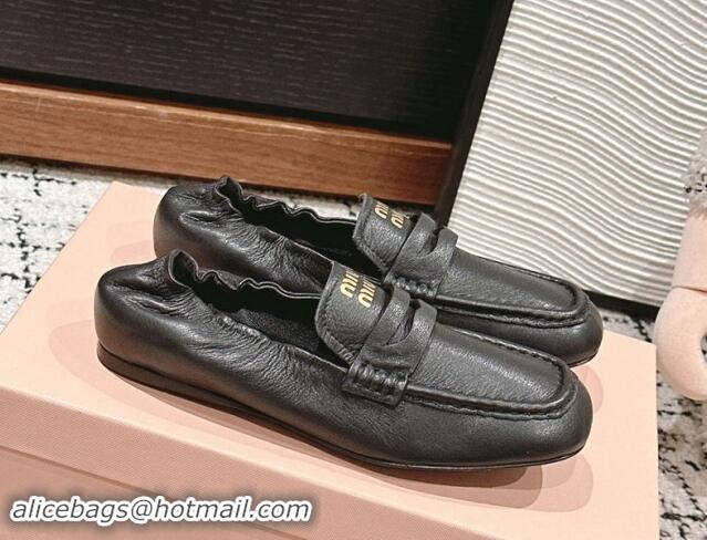 Good Quality Miu Miu Nappa leather flat loafers Black 114046