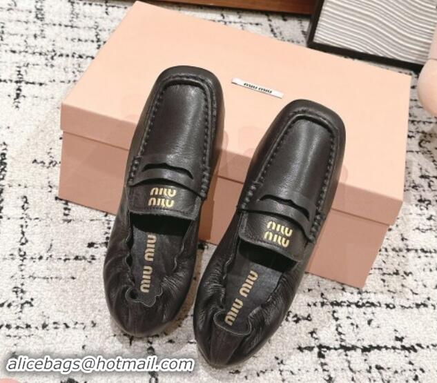 Good Quality Miu Miu Nappa leather flat loafers Black 114046