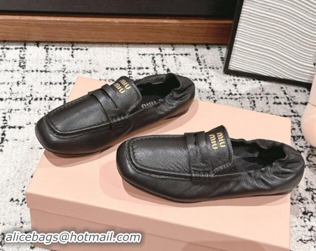 Good Quality Miu Miu Nappa leather flat loafers Black 114046