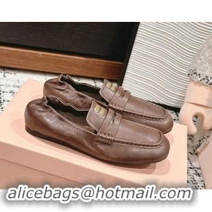 Best Product Miu Miu Nappa leather flat loafers Brairwood Brown 1114047