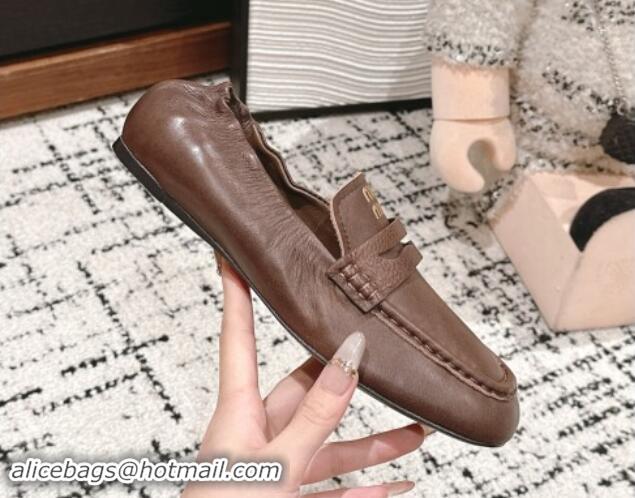 Best Product Miu Miu Nappa leather flat loafers Brairwood Brown 1114047