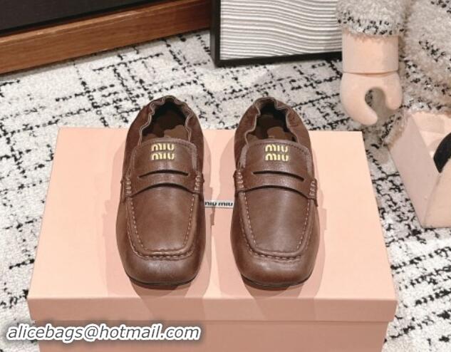 Best Product Miu Miu Nappa leather flat loafers Brairwood Brown 1114047