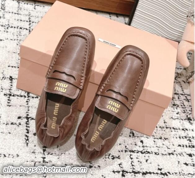 Best Product Miu Miu Nappa leather flat loafers Brairwood Brown 1114047