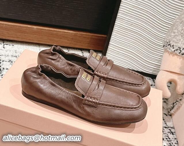 Best Product Miu Miu Nappa leather flat loafers Brairwood Brown 1114047