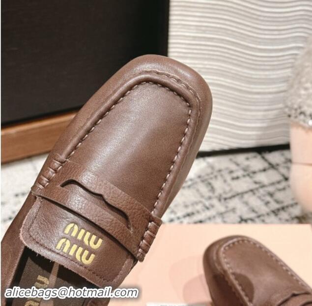 Best Product Miu Miu Nappa leather flat loafers Brairwood Brown 1114047