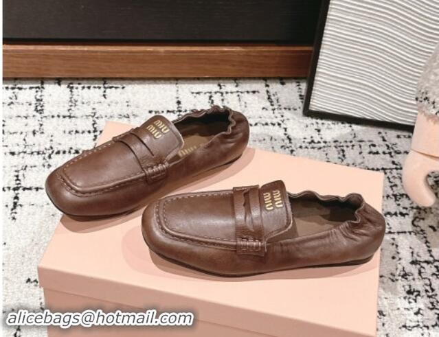 Best Product Miu Miu Nappa leather flat loafers Brairwood Brown 1114047